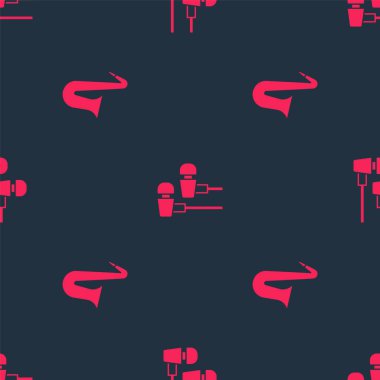 Müzik aleti saksafon ve hava kulaklıklarını pürüzsüz desene ayarlayın. Vektör