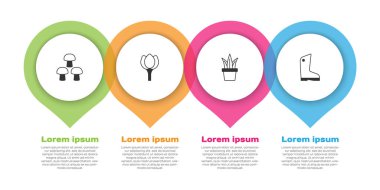 Mantar, çiçek lalesi, saksıda bitki ve lastik eldiven. Ticari bilgi şablonu. Vektör