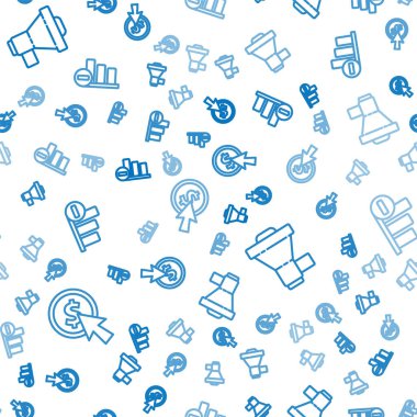 İmleç ve madeni para, megafon ve turta grafiğini kusursuz desen üzerine ayarla. Vektör.