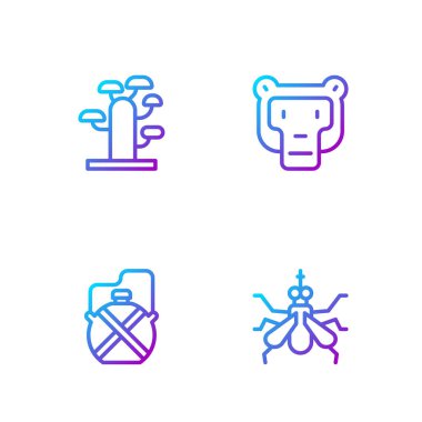 Sivrisinek, kantin su şişesi, Afrika ağacı ve maymun hattı. Renk simgeleri. Vektör