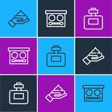 Krem ya da losyon kozmetik tüpü, parfüm ve göz farı paleti simgesini ayarla. Vektör