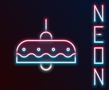 Parlayan neon hattı Chandelier simgesi siyah arkaplanda izole edildi. Renkli taslak konsepti. Vektör İllüstrasyonu.