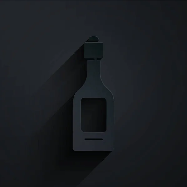 Icône Bouteille Champagne Papier Isolé Sur Fond Noir Style Art — Image vectorielle