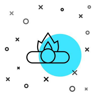 Siyah çizgi kamp ateşi ikonu beyaz arka planda izole edildi. Odunla yanan şenlik ateşi. Rastgele dinamik şekiller. Vektör.