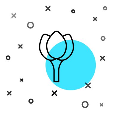 Beyaz arkaplanda siyah çizgi çiçekli lale simgesi izole edildi. Rastgele dinamik şekiller. Vektör.