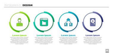 Analizci mühendisi, Tarayıcı dosyaları, Bulut teknolojisi veri transferi ve sabit disk sürücüsü HDD 'yi ayarla. Ticari bilgi şablonu. Vektör