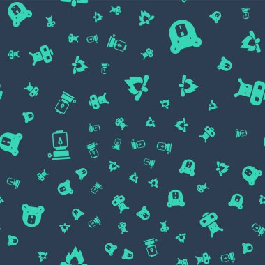 Kamp ateşini, Ayı kafasını, Kamp fenerini ve Hippo 'yu ya da Hippopotam' ı pürüzsüz düzene sokun. Vektör