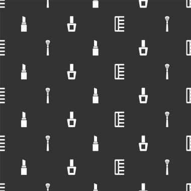 Saç fırçası, makyaj malzemesi, ruj ve tırnak cilası şişesini pürüzsüz bir kalıba sokun. Vektör