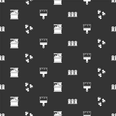 Boya spreyini, kalem eklentisini, kovayı ve fırçayı kusursuz desene ayarlayın. Vektör