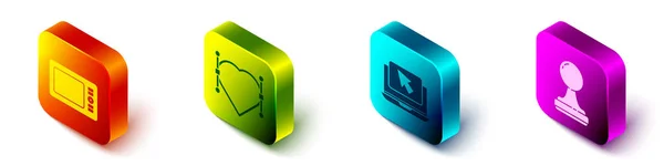 Isometric Graphic 태블릿을 세팅하 Heart Bezier Curve Laptop Stamp Icon — 스톡 벡터