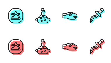 Hat Yılan, Hava elementi, Şişedeki zehir ve Hançer ikonu. Vektör