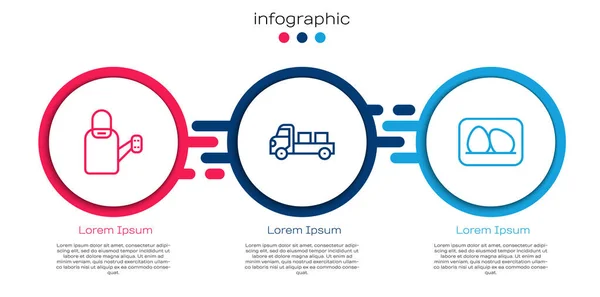 Set Ligne Arrosoir Camionnette Oeuf Poulet Modèle Infographie Entreprise Vecteur — Image vectorielle