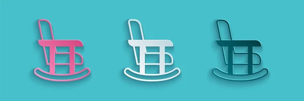 Paper cut Rocking chair icon isolated on blue background. Paper art style. Vector — Stock Vector