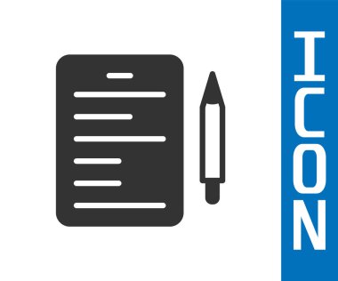 Gri Senaryo simgesi beyaz arkaplanda izole edildi. Sanat projeleri, filmler, tiyatrolar için senaryo okuma konsepti. Vektör