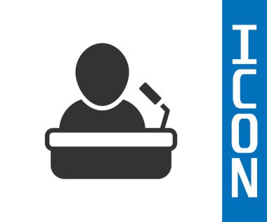 Gri Sözcü simgesi beyaz arkaplanda izole edildi. Ben Tribün 'den hatip. Halka açık konuşma. Kürsüde biri var. Vektör