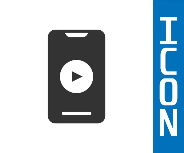 Gris Online reproducir icono de vídeo aislado sobre fondo blanco. Smartphone y tira de película con señal de juego. Vector — Vector de stock