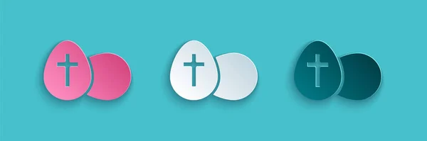 Papel cortado ícone de ovo de Páscoa isolado no fundo azul. Feliz Páscoa. Estilo de arte de papel. Vetor — Vetor de Stock