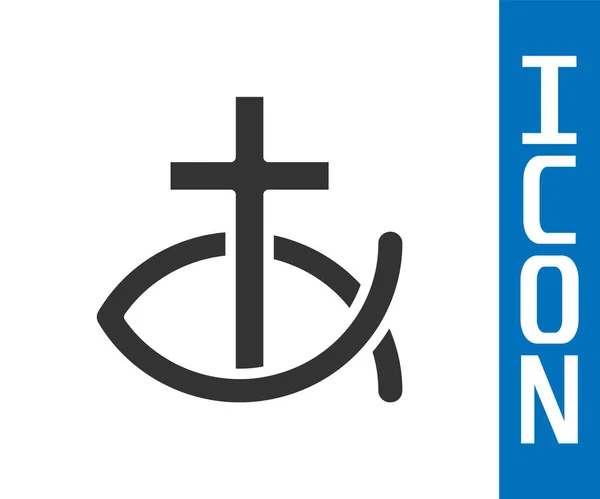 Icône de symbole de poisson chrétien gris isolé sur fond blanc. Jésus poisson symbole. Vecteur — Image vectorielle