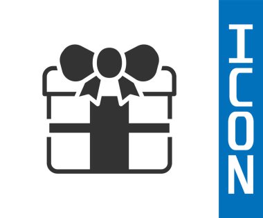 Beyaz arka planda gri hediye kutusu simgesi izole edildi. Doğum günün kutlu olsun. Vektör