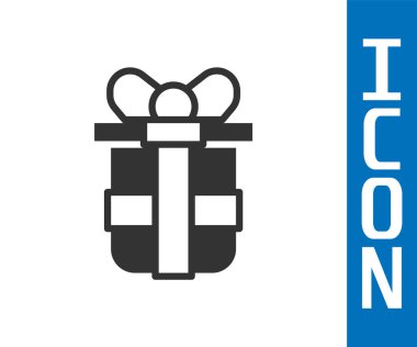 Beyaz arka planda gri hediye kutusu simgesi izole edildi. Doğum günün kutlu olsun. Vektör