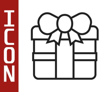 Beyaz arkaplanda siyah çizgi hediye kutusu simgesi izole edildi. Doğum günün kutlu olsun. Vektör