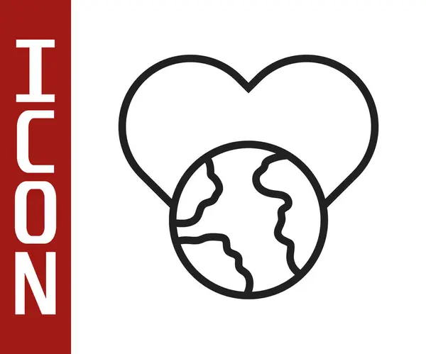 เส้นสีดํา โลกของหัวใจ - ไอคอนความรักที่แยกจากพื้นหลังสีขาว เวกเตอร์ — ภาพเวกเตอร์สต็อก