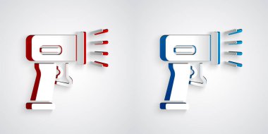 Kağıt kesme tarayıcı tarama barkod simgesi gri arkaplanda izole edildi. Barkod etiketi. Parmaklıklı teslimat için kimlik. Kağıt sanatı tarzı. Vektör