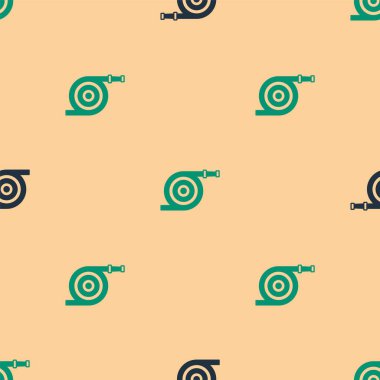 Yeşil ve siyah bahçe hortumu ikonu bej arka planda iz bırakmış. Sprey tabanca ikonu. Su ekipmanları. Vektör