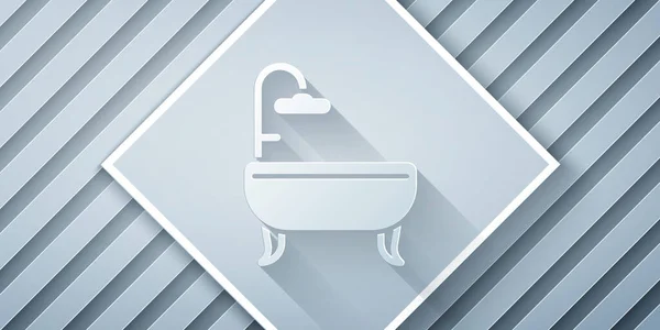 Paper cut Bathtub icon isolated on grey background. Paper art style. Vector Illustration — Stock Vector