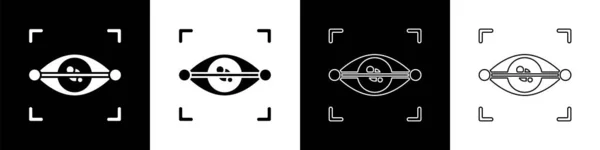 Impostare l'icona di scansione degli occhi isolato su sfondo bianco e nero. Occhio di scansione. Controllo di sicurezza. Segno oculare informatico. Vettore — Vettoriale Stock