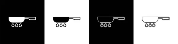 Set Bratpfanne Symbol isoliert auf schwarz-weißem Hintergrund. Frittieren oder Braten. Vektor — Stockvektor