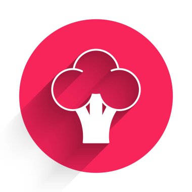 Beyaz Brokoli simgesi beyaz arkaplanı izole etti. Kırmızı daire düğmesi. Vektör