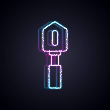 Parlayan neon hattı kürek simgesi siyah arkaplanda izole edildi. Bahçe aletleri. Bahçecilik, tarım, çiftçilik aleti. Vektör