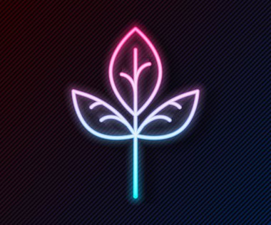 Parlayan neon hattı Yaprak simgesi Parlayan neon çizgi arkaplanını izole etti. İşaret bırakıyor. Taze doğal ürün sembolü. Vektör