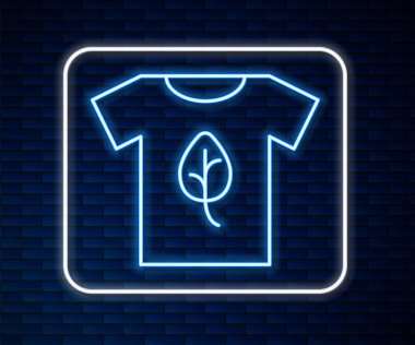 Parlayan neon çizgisi Vegan tişört ikonu Parlayan neon çizgi arkaplanını izole etti. Vektör