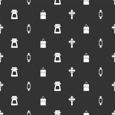 Tombstone 'u haçla, Candy' yle, şişe iksiriyle ve yanan mumla kusursuz bir şekilde ayarla. Vektör