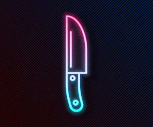 Glowing neon line Knife icon isolated on black background. Cutlery symbol. Vector — Stock Vector