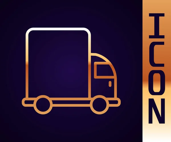 Gold line Livraison camion cargo icône du véhicule isolé sur fond noir. Vecteur — Image vectorielle