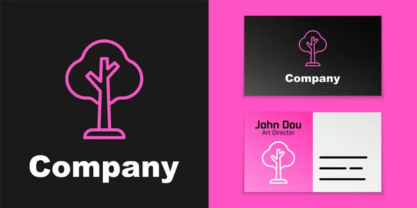 Roze lijn Boom pictogram geïsoleerd op zwarte achtergrond. Bossymbool. Logo ontwerp template element. Vector — Stockvector