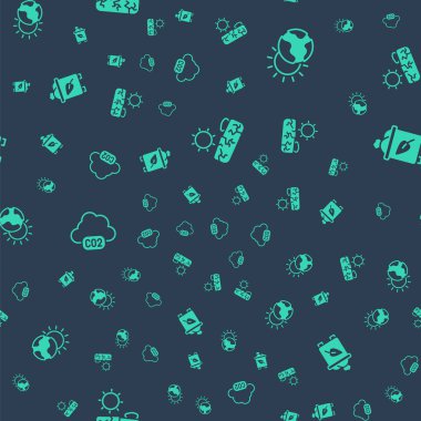 Kuraklığı, küresel ısınmayı, CO2 emisyon bulutunu ve geri dönüşümlü geri dönüşüm kutusunu düzgün bir şekilde ayarla. Vektör