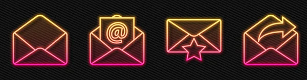 Définir l'enveloppe de ligne avec étoile, enveloppe, courrier et e-mail et courrier sortant. Icône lumineuse au néon. Vecteur — Image vectorielle