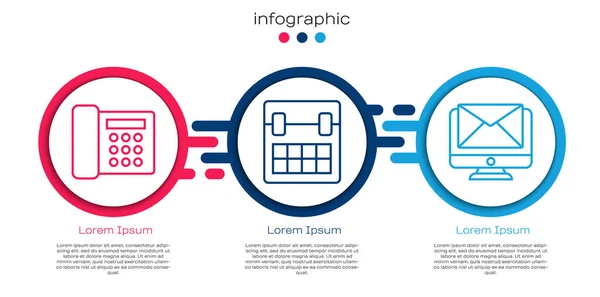 Définir la ligne Téléphone, calendrier et moniteur et enveloppe. Modèle d'infographie d'entreprise. Vecteur — Image vectorielle