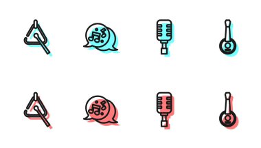 Mikrofon, Üçgen, nota, ton ve Banjo simgesini ayarla. Vektör