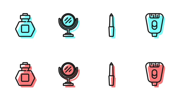 Set Linie Nagelfeile, Parfüm, Round Make-up Spiegel und Epilator-Symbol. Vektor — Stockvektor