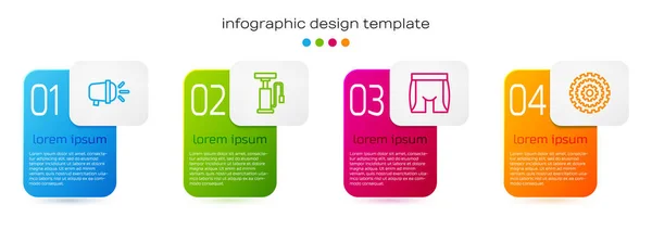 Set line Fahrradscheinwerfer, Luftpumpe, Radlerhose und Kassette. Geschäftsinfografische Vorlage. Vektor — Stockvektor