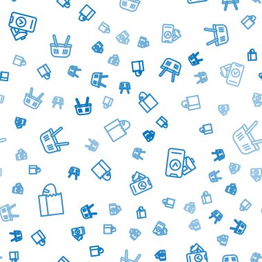 Ekmek somunu, POS terminali ve alışveriş sepetini pürüzsüz bir şablona göre dizin. Vektör