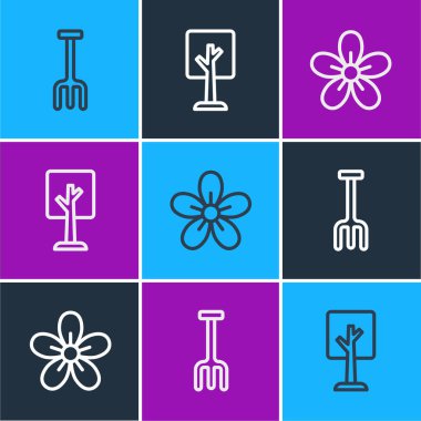 Saha çizgisi tırmığı, çiçek ve orman ikonu. Vektör