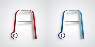 Gri arkaplandaki engelli simgesi için kağıt kesiği Walker. Kağıt sanatı tarzı. Vektör