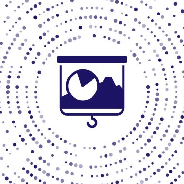 Beyaz arkaplanda grafiği, çizelgesi, diyagramı, bilgi grafiği, pasta grafik simgesi olan mavi sunum tahtası var. Soyut çember rastgele noktalar. Vektör