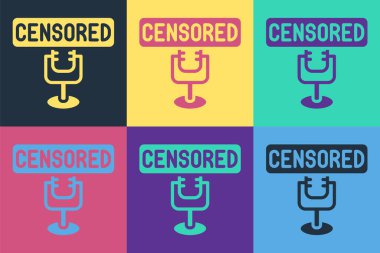 Pop sanat sansürlü pul simgesi renk arkaplanında izole edildi. Vektör